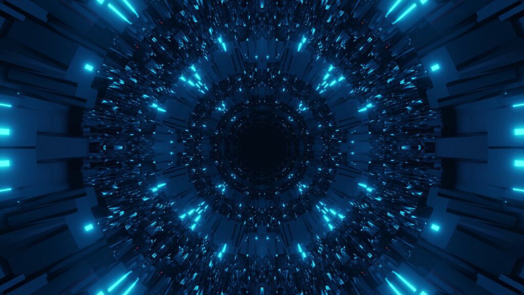 Cosmic background with dark and light blue laser lights – perfect for a digital wallpaper