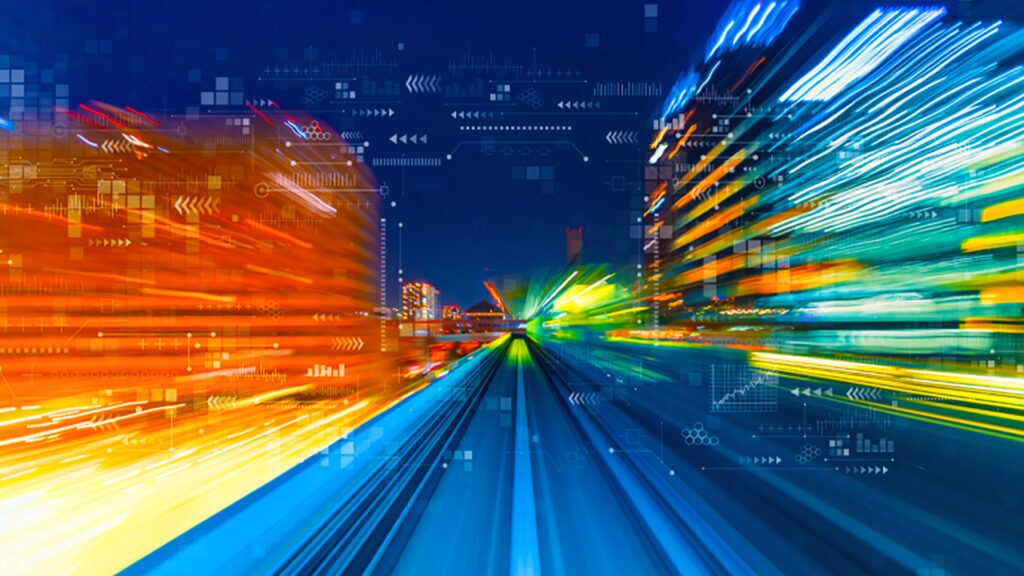 Decorative image of a highway lane with blurred background to indicate moving fast in application security.