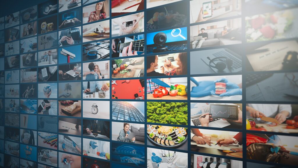 A bunch of screens playing different content to illustrate the wealth of content that needs to be protected with pentesting for streaming services.