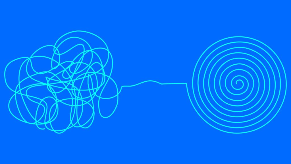 An image of a jumbled mess of a line that leads into a perfect swirl to illustrate how Security Chaos Engineering helps organizations find the security gaps.