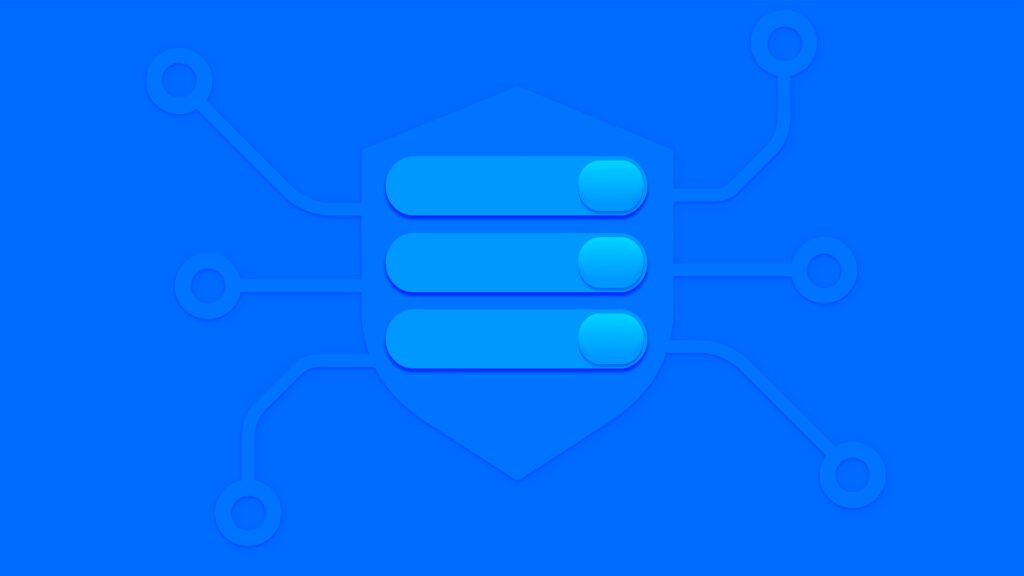 An image of a shield with endpoints and a set of controls to symbolize testing controls and visibility in security testing.