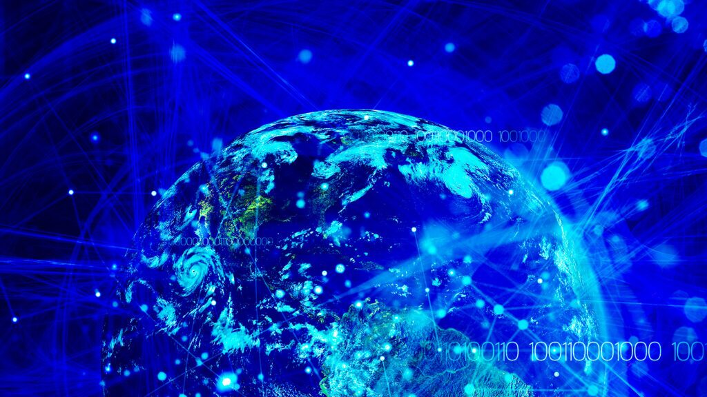 World with digital overlay to indicate encompassing trust and security