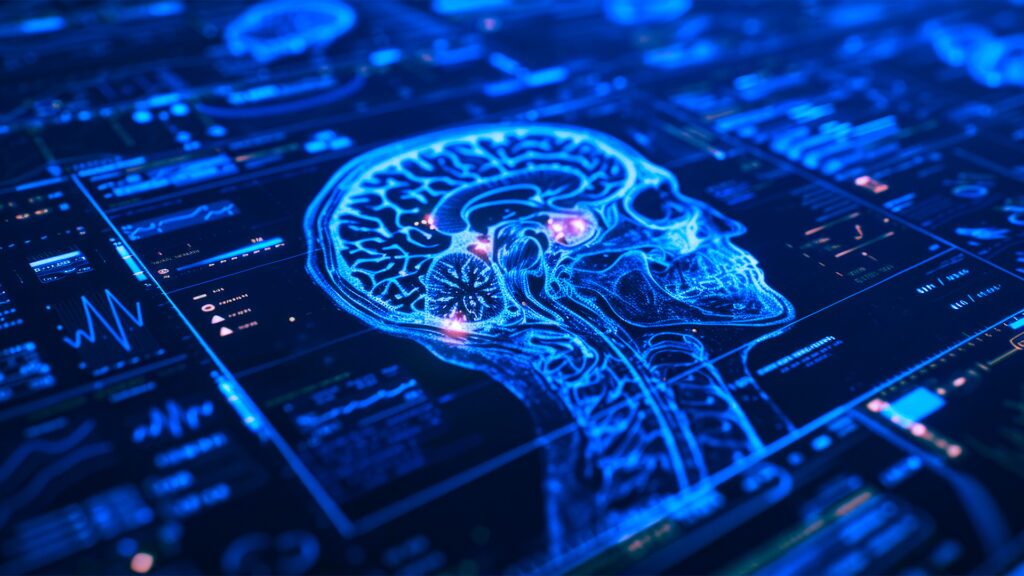 A scan of a human head showing the brain to indicate the need to secure AI applications in healthcare.