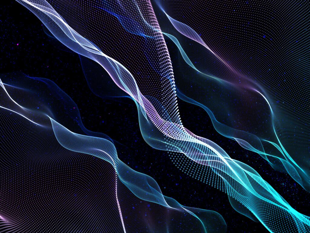 3D cyber technology background with flowing particles