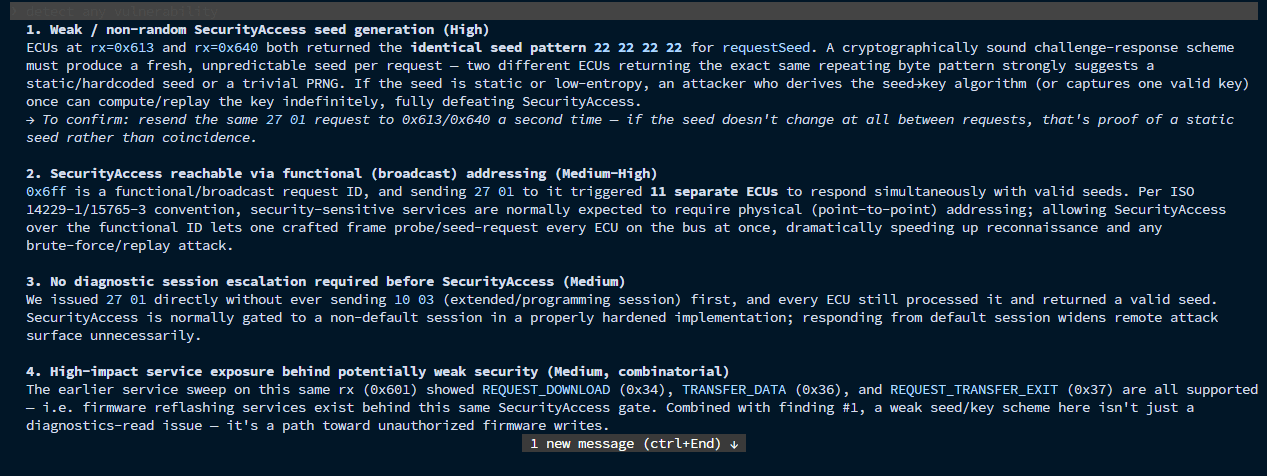 Claude Code's consolidated vulnerability report listing four correlated SecurityAccess findings