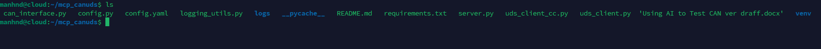 Terminal listing the cloned mcp_canuds repository contents