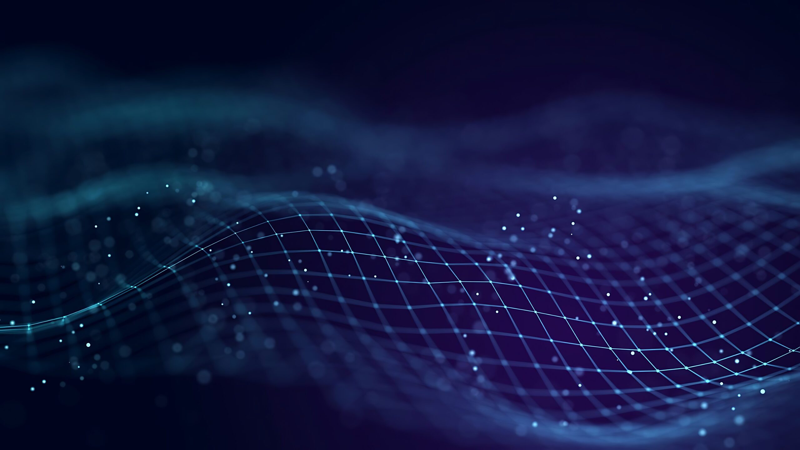 Futuristic Digital Wave with Glowing Grid and Data Particles