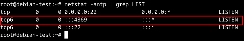 netstat output showing epmd listening on tcp6 port 4369 on all interfaces