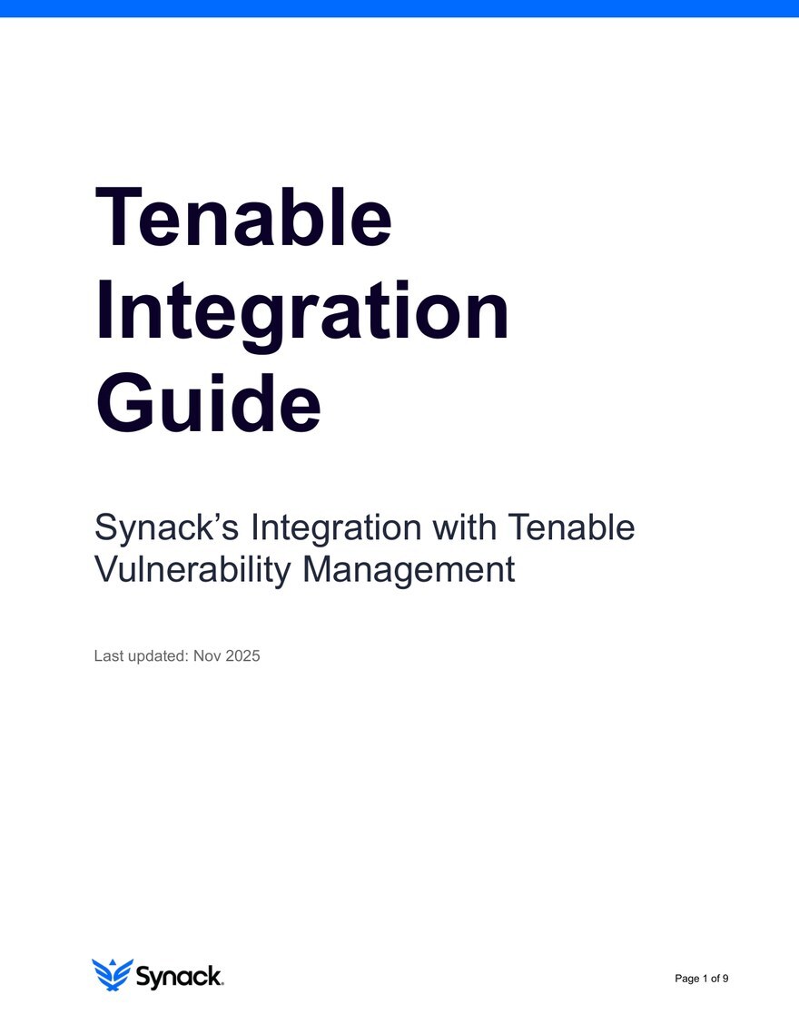 Cover of the Synack Tenable Integration Guide