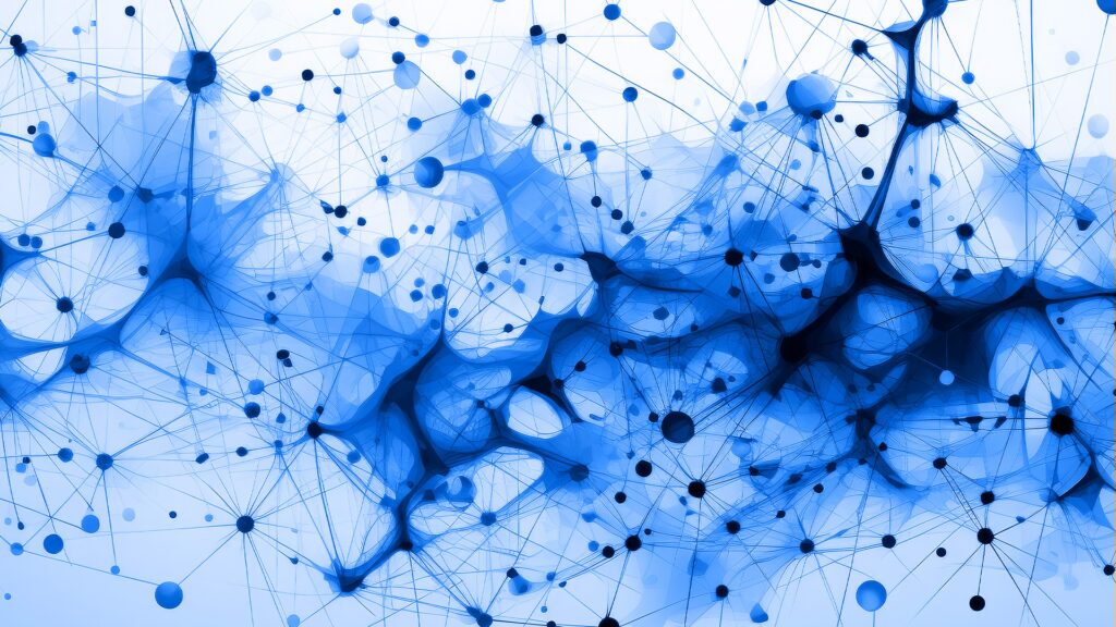Image of connecting blobs to illustrate how AI networks work.