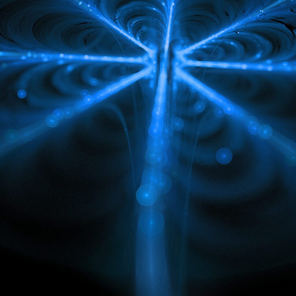Blue digital light rays branching outward from a central point against a dark background, illustrating the expanding attack surface of a modern enterprise